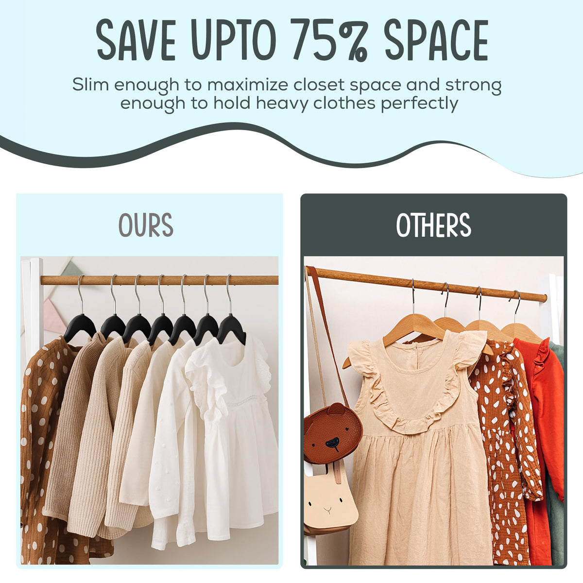 TechZoo hangers with ABS core offer strength to hold outfits up to seven pounds.