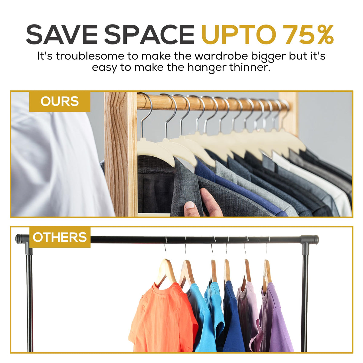 Slim 1/4-inch profile maximizes closet space, TechZoo hangers