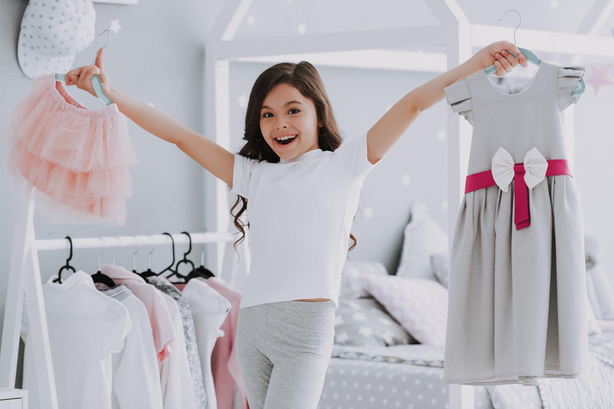 TechZoo notched shoulders prevent slipping on blue velvet baby hangers