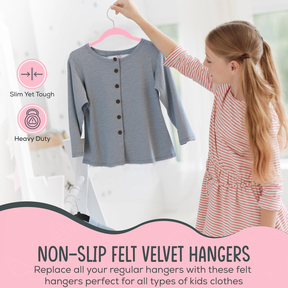 TechZoo notched shoulder velvet hangers prevent slipping and protect garment shape.