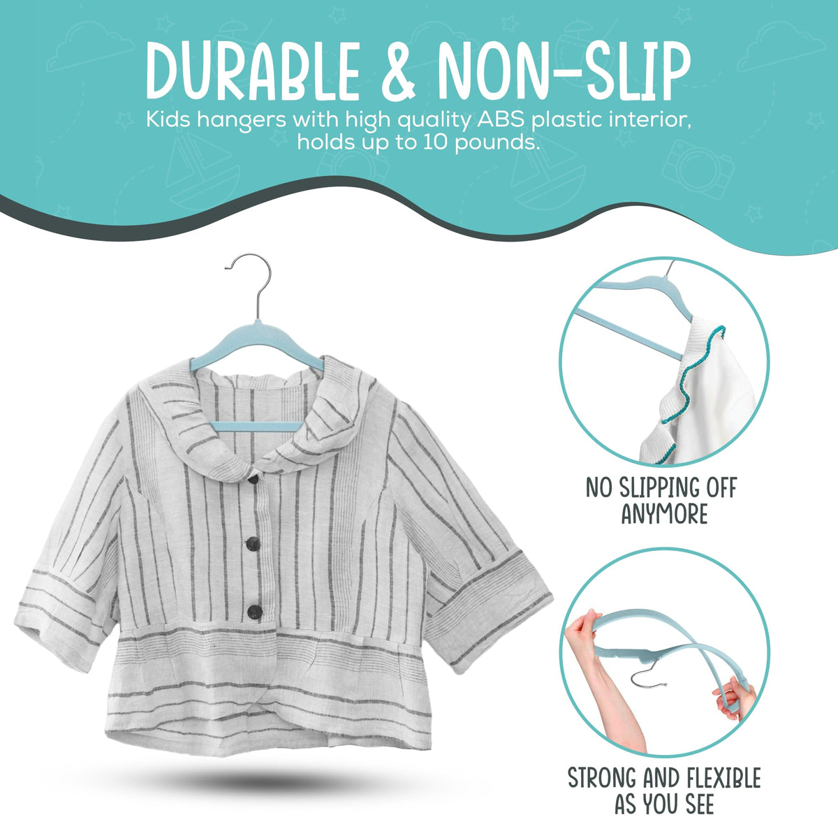 TechZoo notched shoulders prevent slipping for delicate garments.
