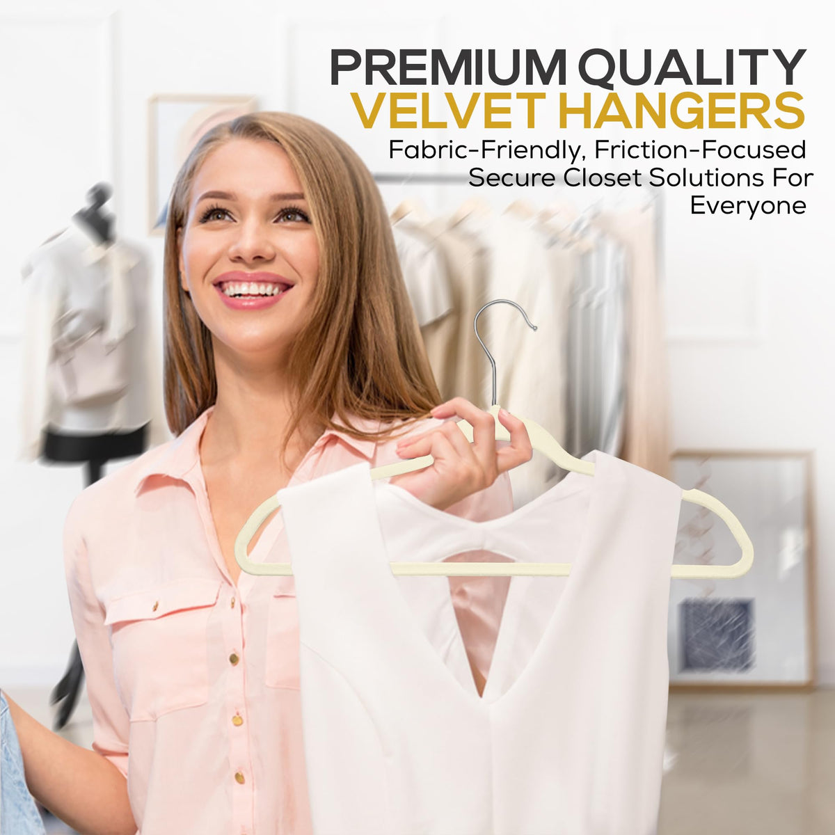 Notched shoulders prevent slippage on delicate straps and tank tops.