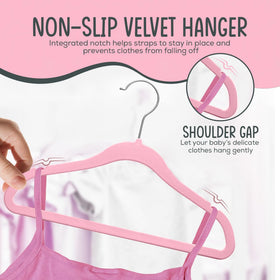 TechZoo pink baby hangers complete set for vibrant kids wardrobes.