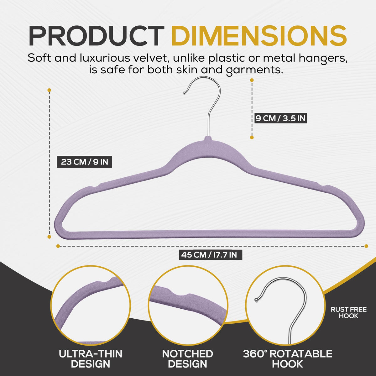 TechZoo velvet hangers close-up shows a 360-degree swivel hook for easy use.