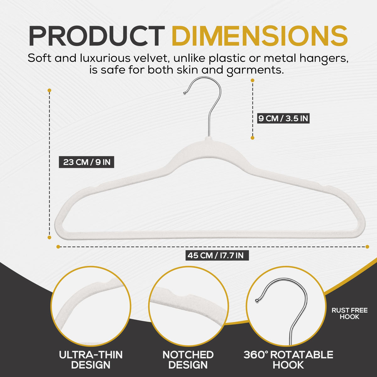 TechZoo Velvet Hangers 360-degree swivel hook for easy hanging