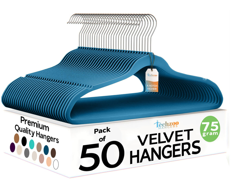 TechZoo Premium Velvet Hangers 50-pack ultra-thin for space-saving closet organization.