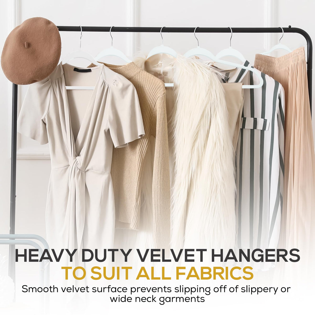 TechZoo Velvet Hangers act as a discreet closet organizer for a tidy wardrobe