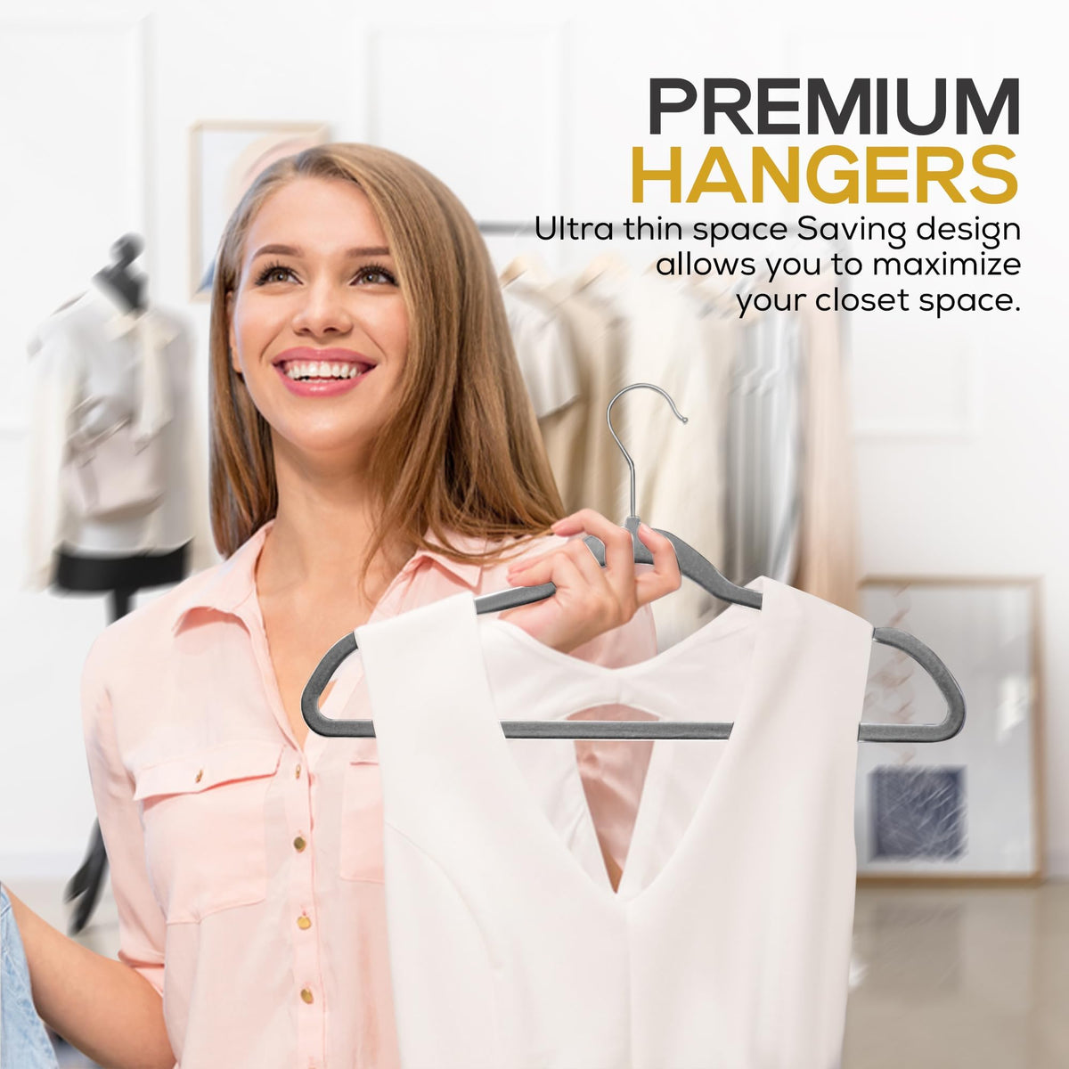 TechZoo velvet hangers with notched shoulders protect delicate dresses.