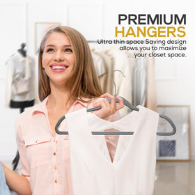 TechZoo velvet hangers with notched shoulders protect delicate dresses.