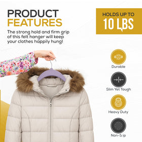 Non-slip velvet texture prevents slipping and wrinkling of clothes on TechZoo hangers.