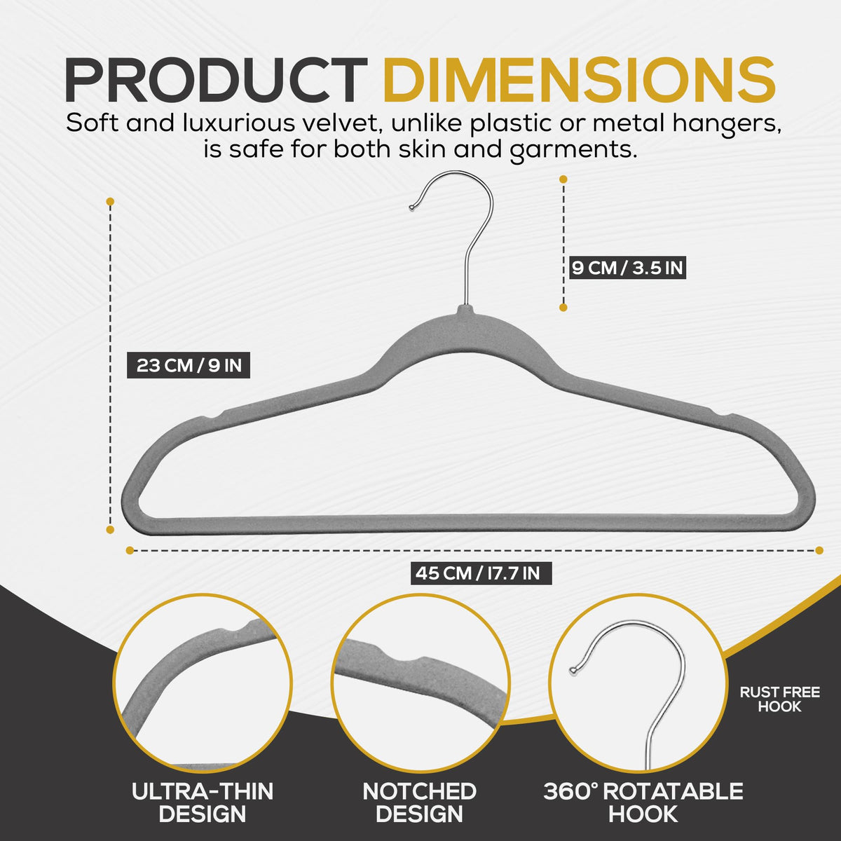 TechZoo Velvet Hangers with 360-degree swivel hook for easy access.