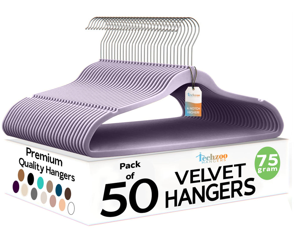 TechZoo ultra-thin velvet hangers maximize closet space and hold garments securely.