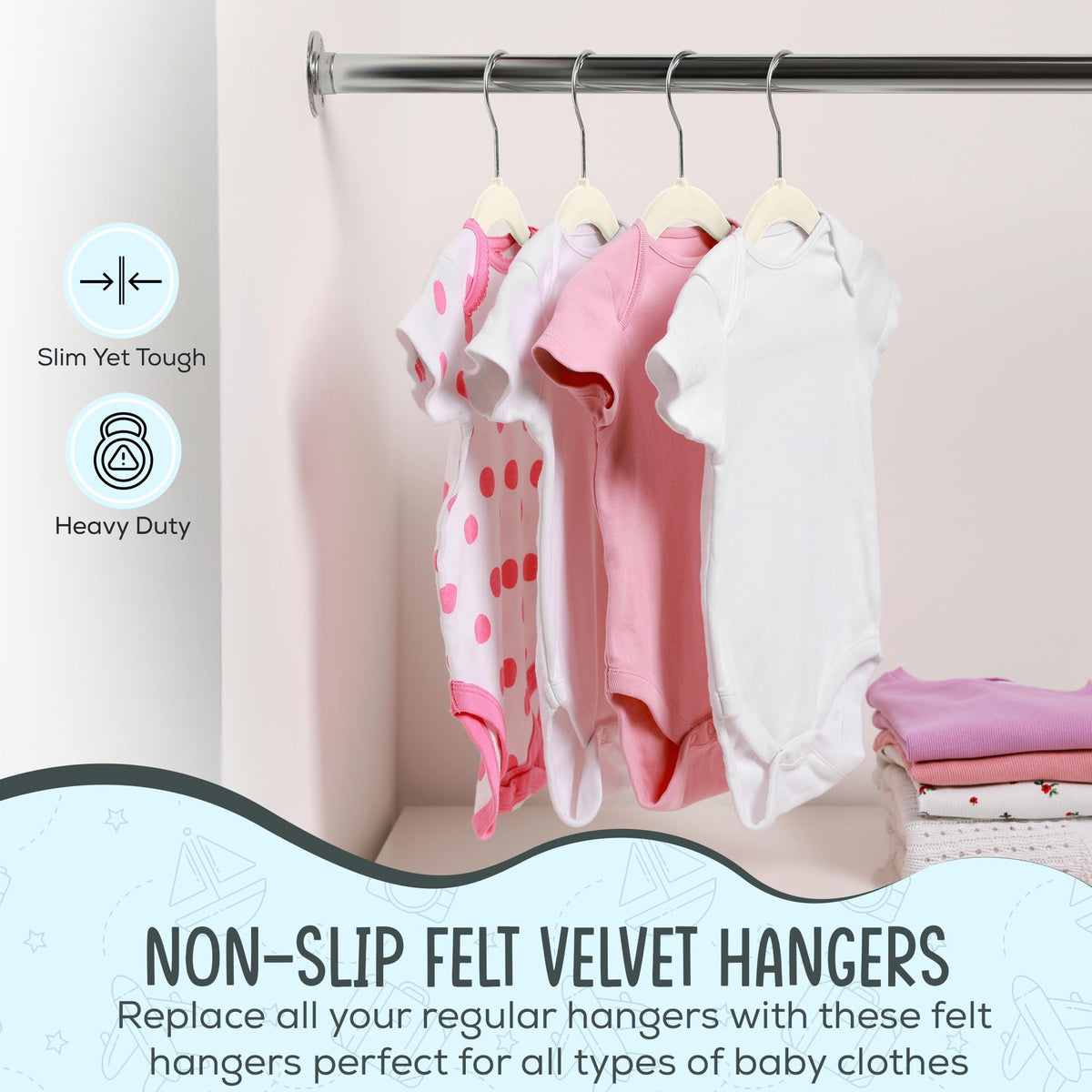 TechZoo ultra-slim 11.8-inch hangers maximize closet space for kids' clothes.