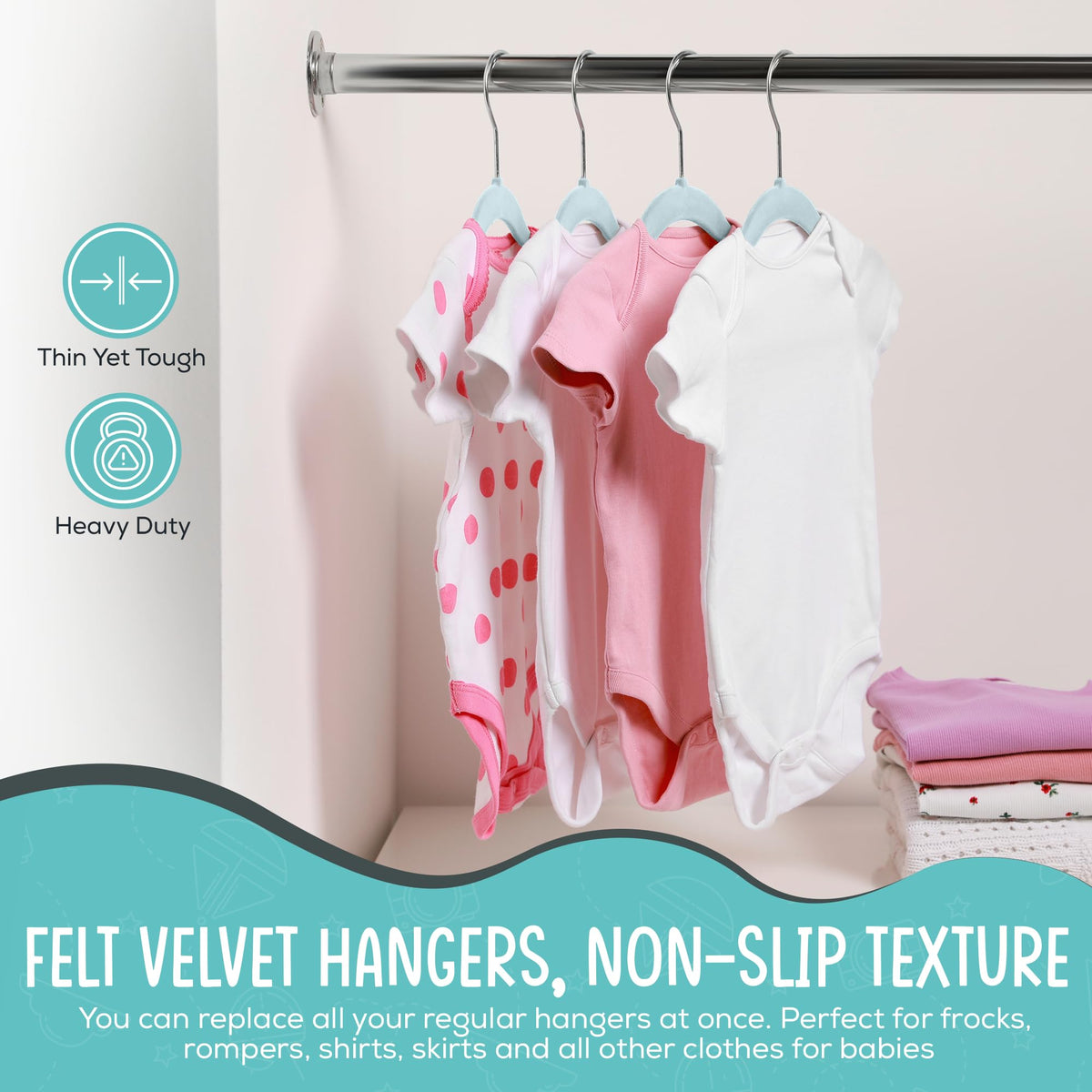 TechZoo ultra-slim blue velvet baby hangers saving closet space