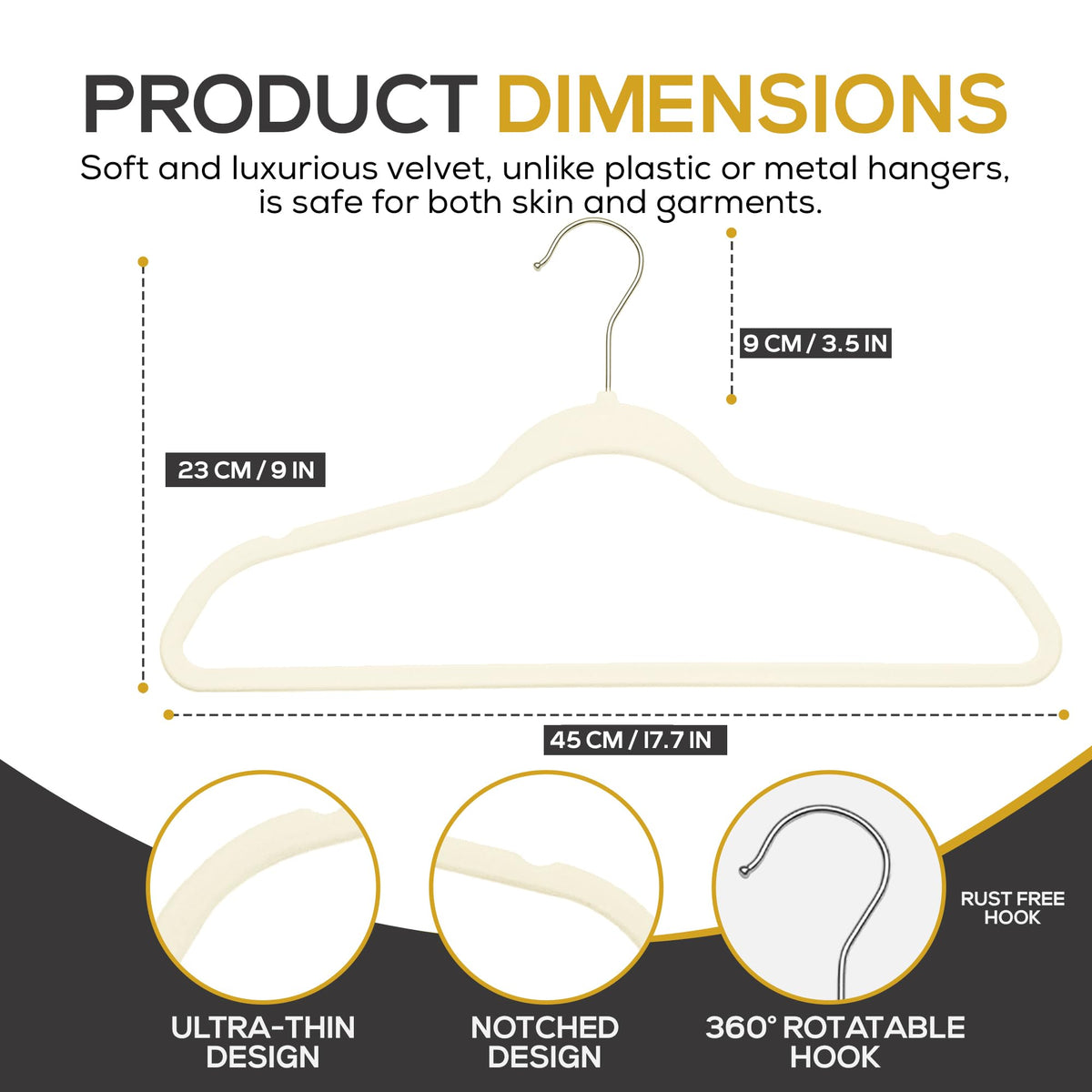 TechZoo Velvet Hangers with 360-degree swivel hook for easy sorting.