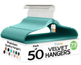 TechZoo velvet hangers 50-pack front view shows space-saving organization.