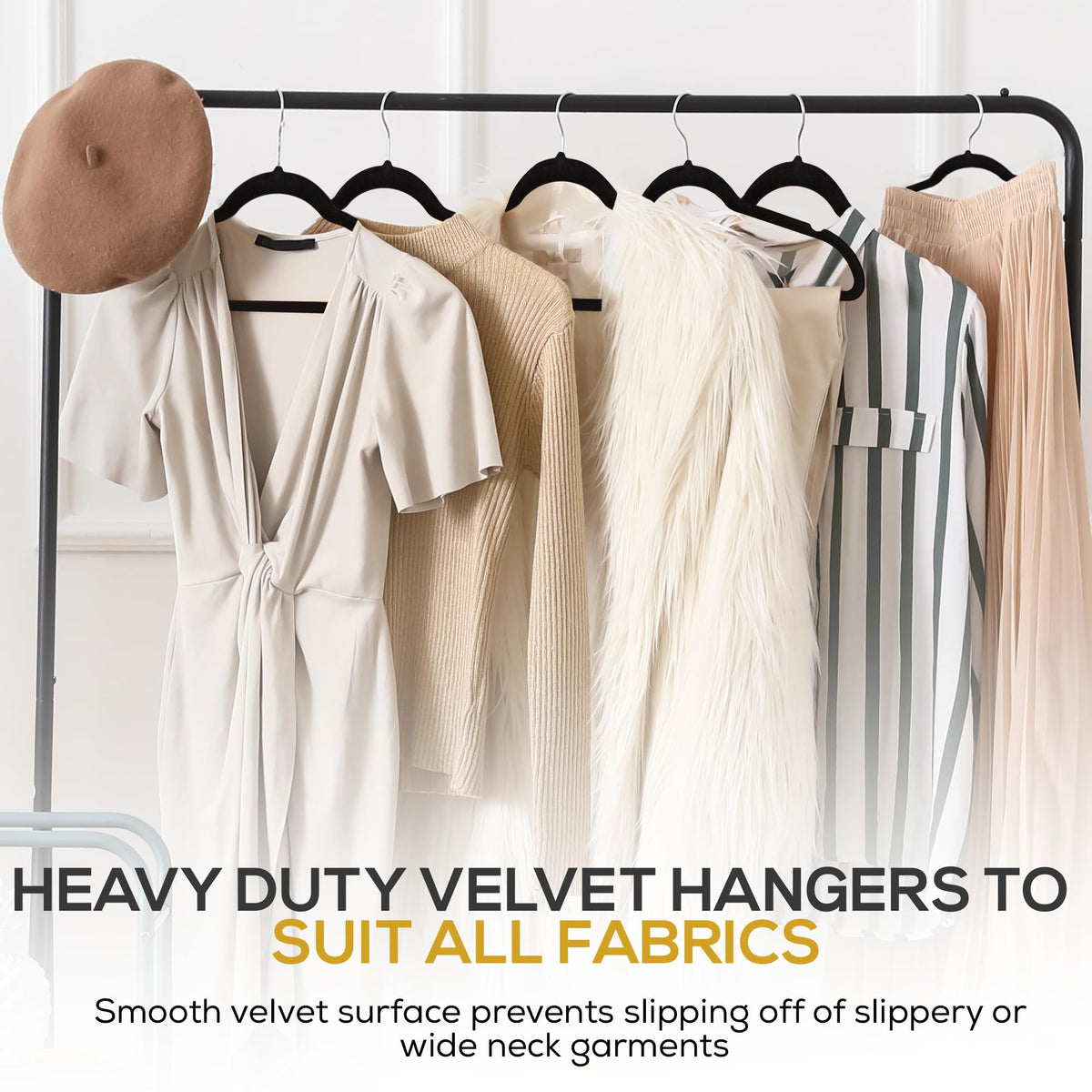 TechZoo velvet hangers with soft velvet finish prevents fabric shedding.