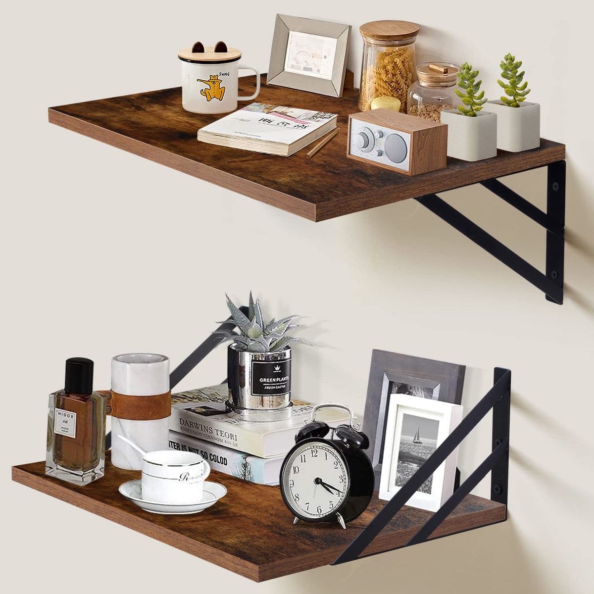 Tectocker-DOU deep floating shelves wall-mounted in brown, ideal for sturdy display and storage