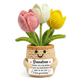 TEEBIM grandma crochet doll with tulip, a thoughtful keepsake.