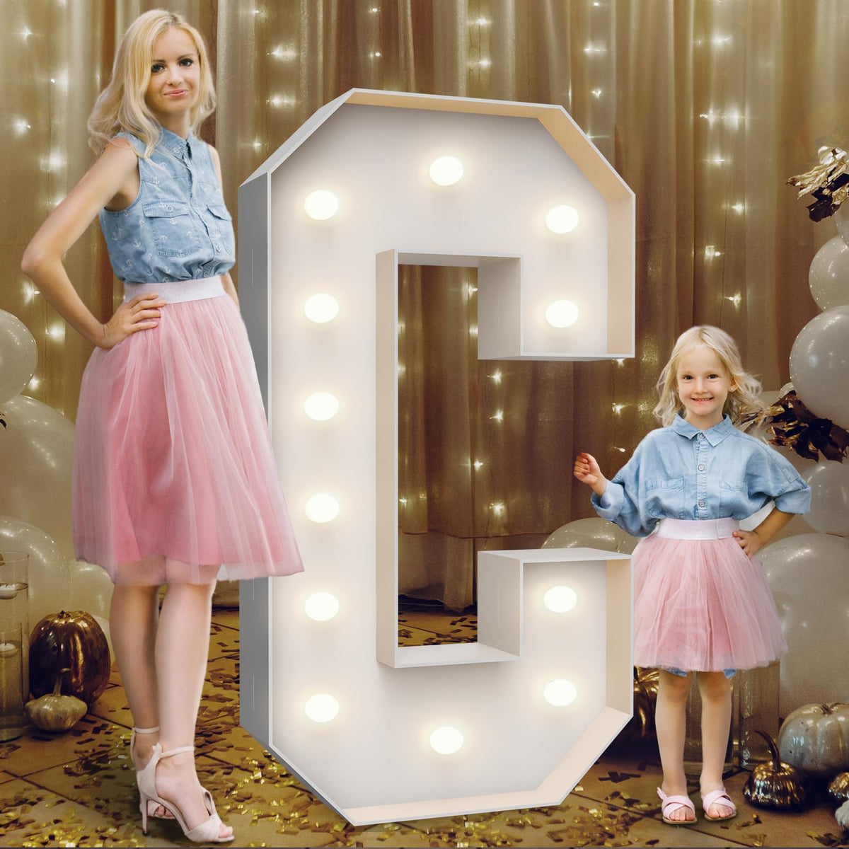 Teebloom 4ft marquee letter C front view for versatile indoor or outdoor party decor.