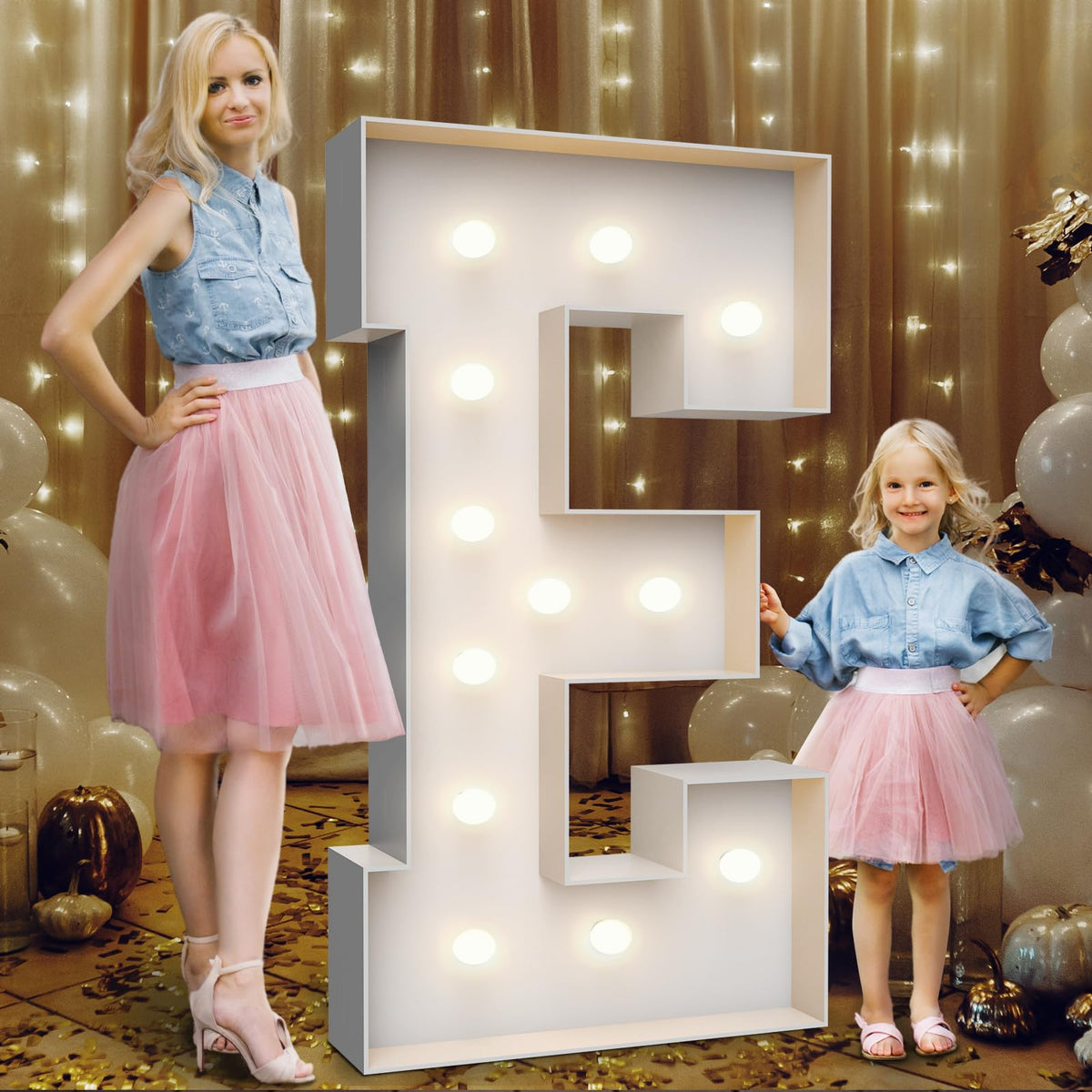 Teebloom 4FT marquee letter E with water bag stabilizes outdoor displays.