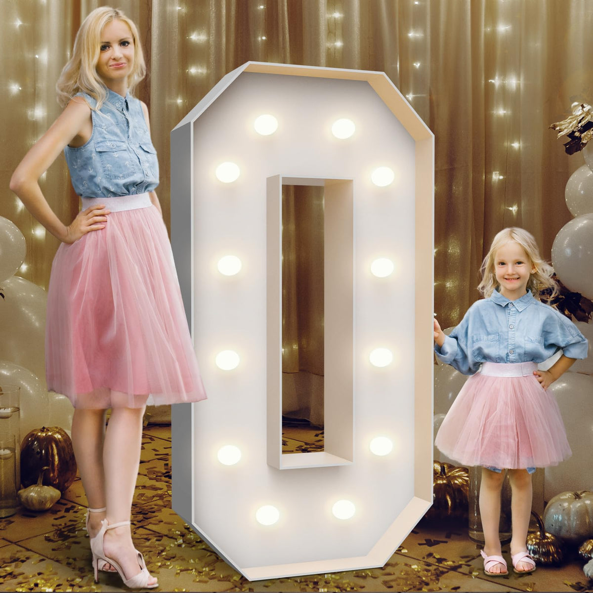 Teebloom 4ft marquee letter O front view, bright birthday decor.