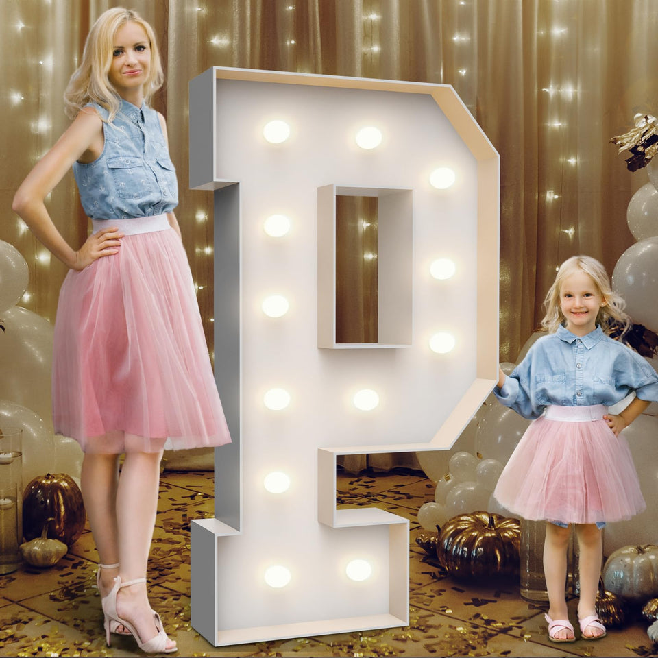 Teebloom 4ft marquee letter P illuminated for vibrant birthday decor.