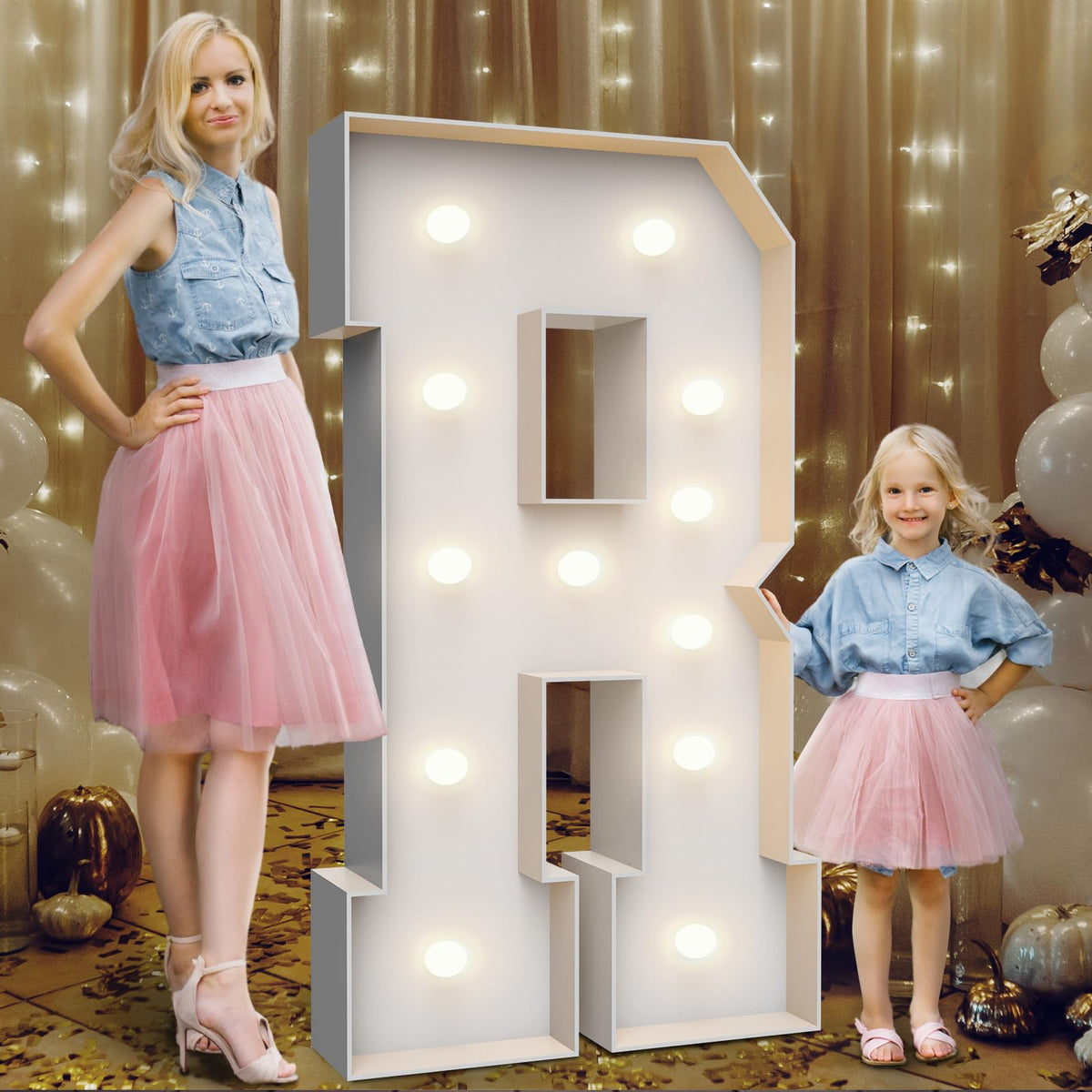 Teebloom 4ft marquee letter R glowing softly for ambient party lighting