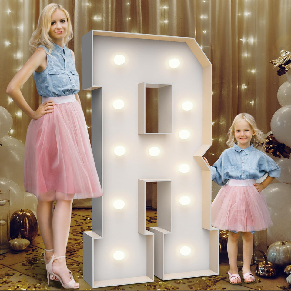 Teebloom 4ft marquee letter R glowing softly for ambient party lighting