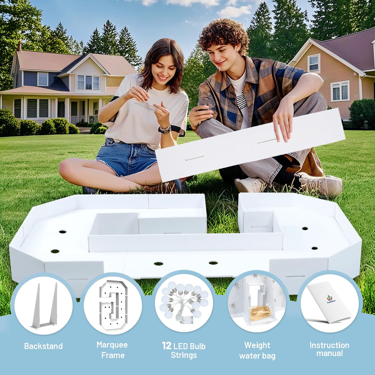 Teebloom assembly guide showing quick setup for impressive party signage.