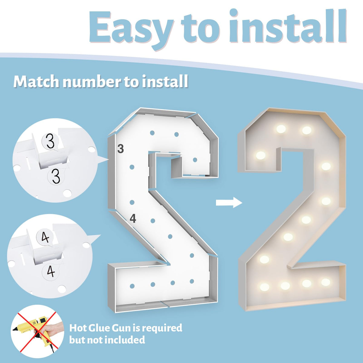 Teebloom LED marquee numbers provide vibrant light for indoor and outdoor events.