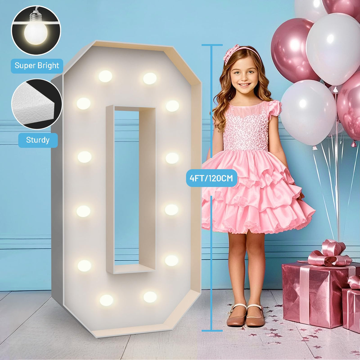 Teebloom marquee letter O with water bag and backstand for outdoor stability.