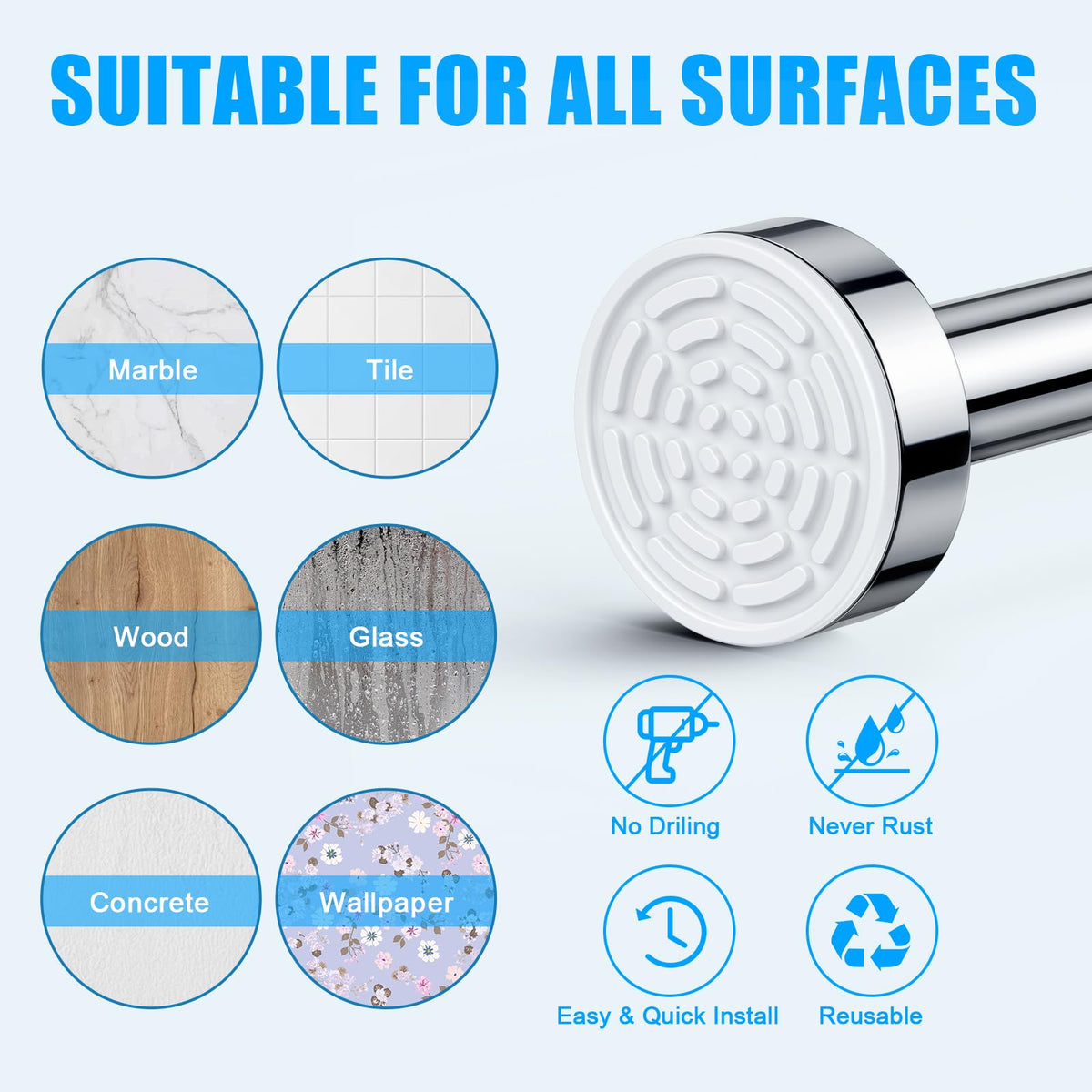 TEECK rust-proof stainless steel rod resists corrosion in humid bathrooms.