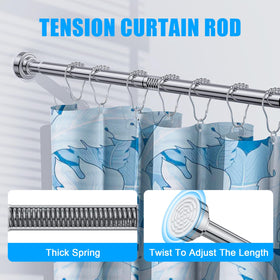 TEECK shower curtain rod with spring tension for secure, wobble-free support.
