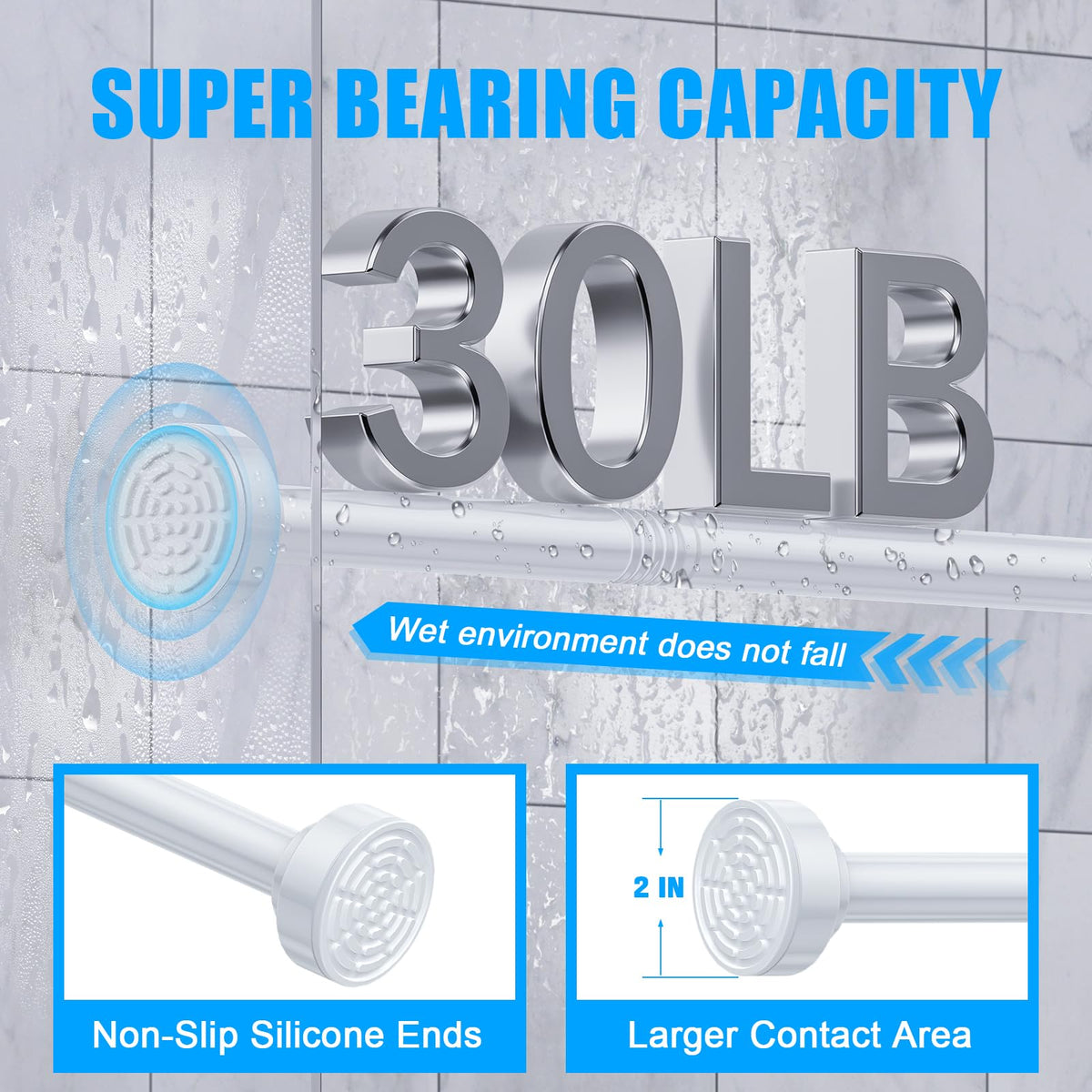 TEECK rubber suction cups secure rod against slipping.