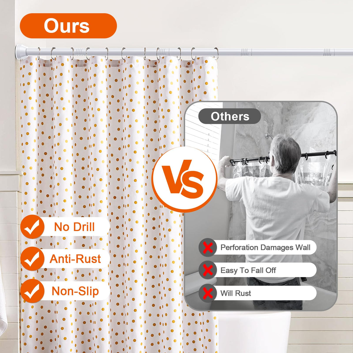 TEECK shower rod rust-resistant textured metal for longevity