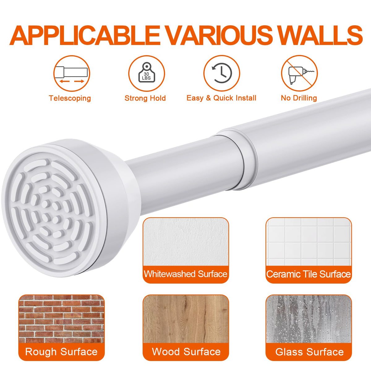 TEECK shower rod supports up to 30 lbs for curtains
