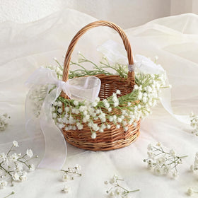 Teecyhooo flower girl basket with baby breath flowers for rustic wedding charm.