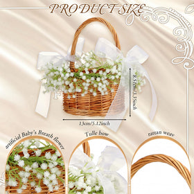 Teecyhooo wicker basket featuring an ivory organza bow for rustic elegance.