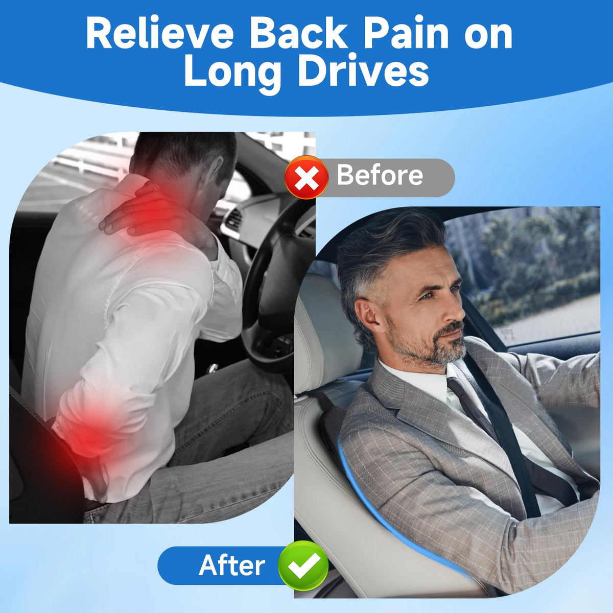 Teemour lumbar pillow shows three adjustable straps for secure placement.
