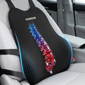 Teemour lumbar pillow with memory foam core supports posture on long drives.