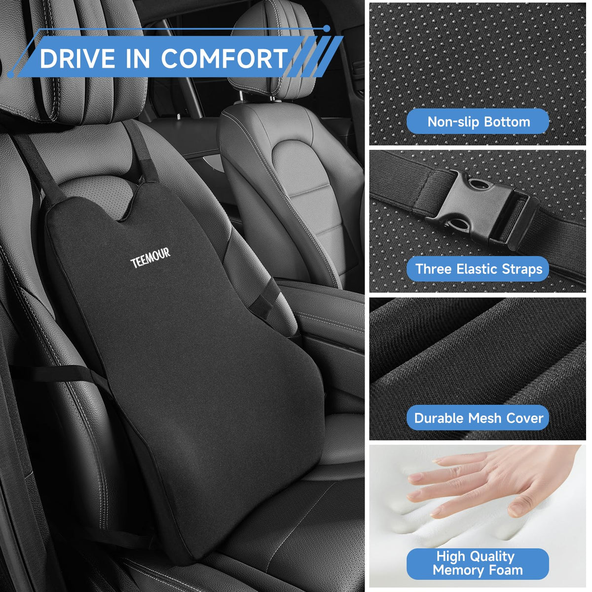 Teemour lumbar pillow with removable cover for easy cleaning.