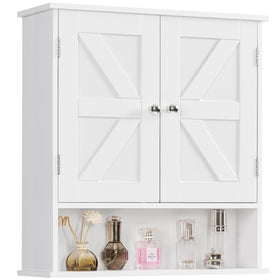 TEENFON bathroom wall cabinet with barn doors conceals bathroom essentials