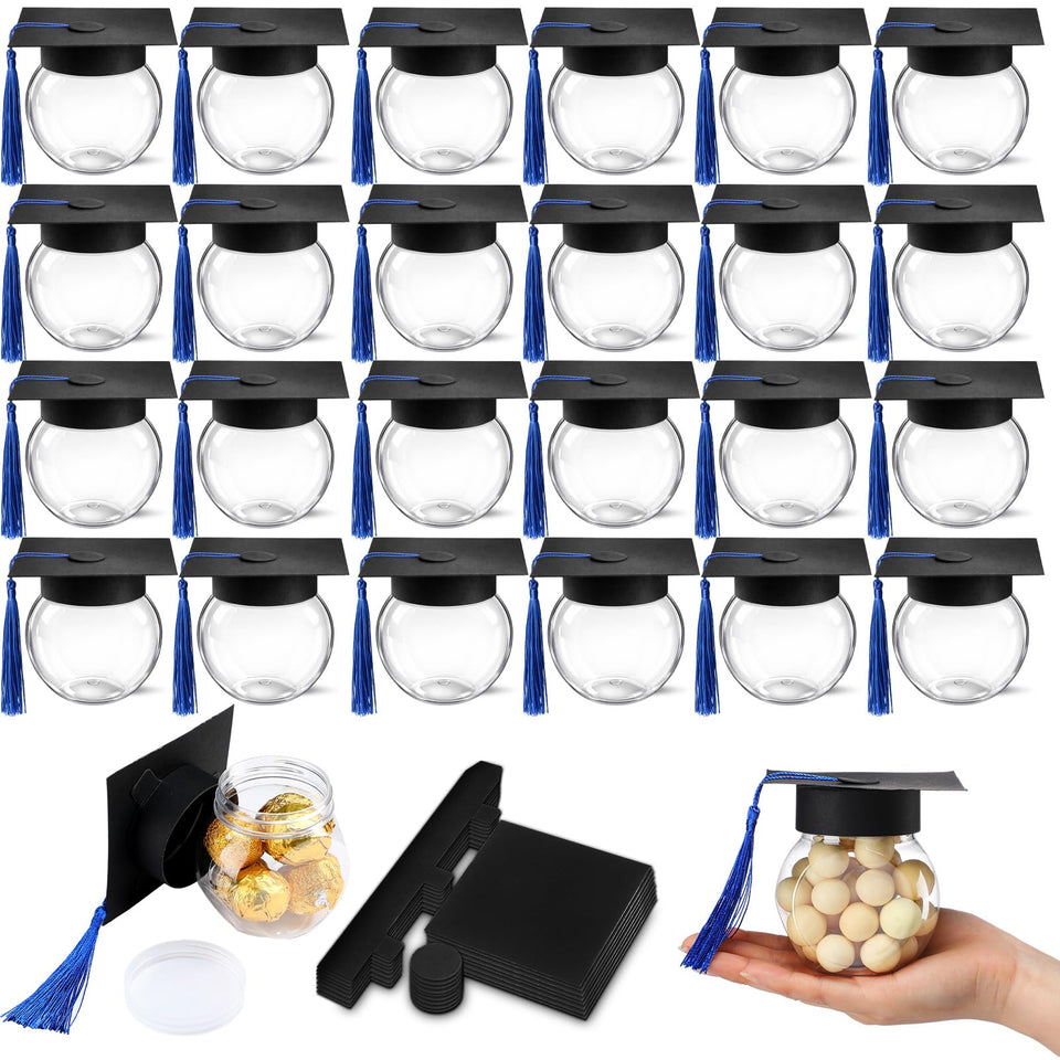 Teenyyou graduation cap candy jars blue pack, ideal for DIY party favors and keepsakes.