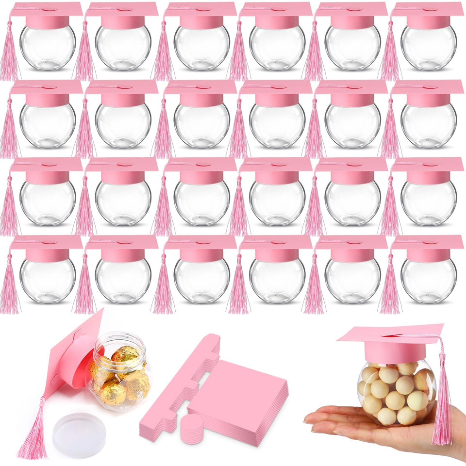 Teenyyou pink graduation cap candy jar with tassel for party favors