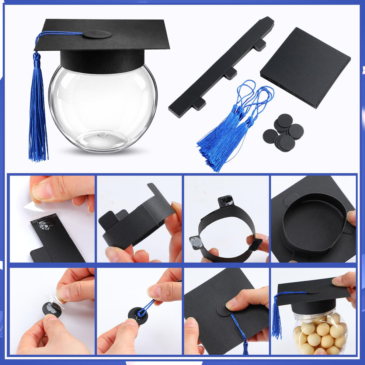 Teenyyou graduation cap jar open view, showing clear contents.