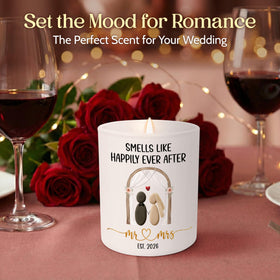 TEEZWONDER Bride and Groom pebble-art candle enhances modern wedding decor
