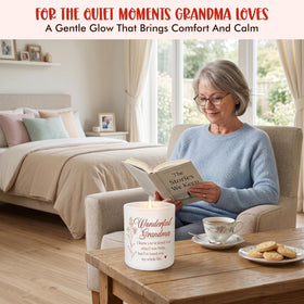 TEEZWONDER candle in living room adds a calming atmosphere.