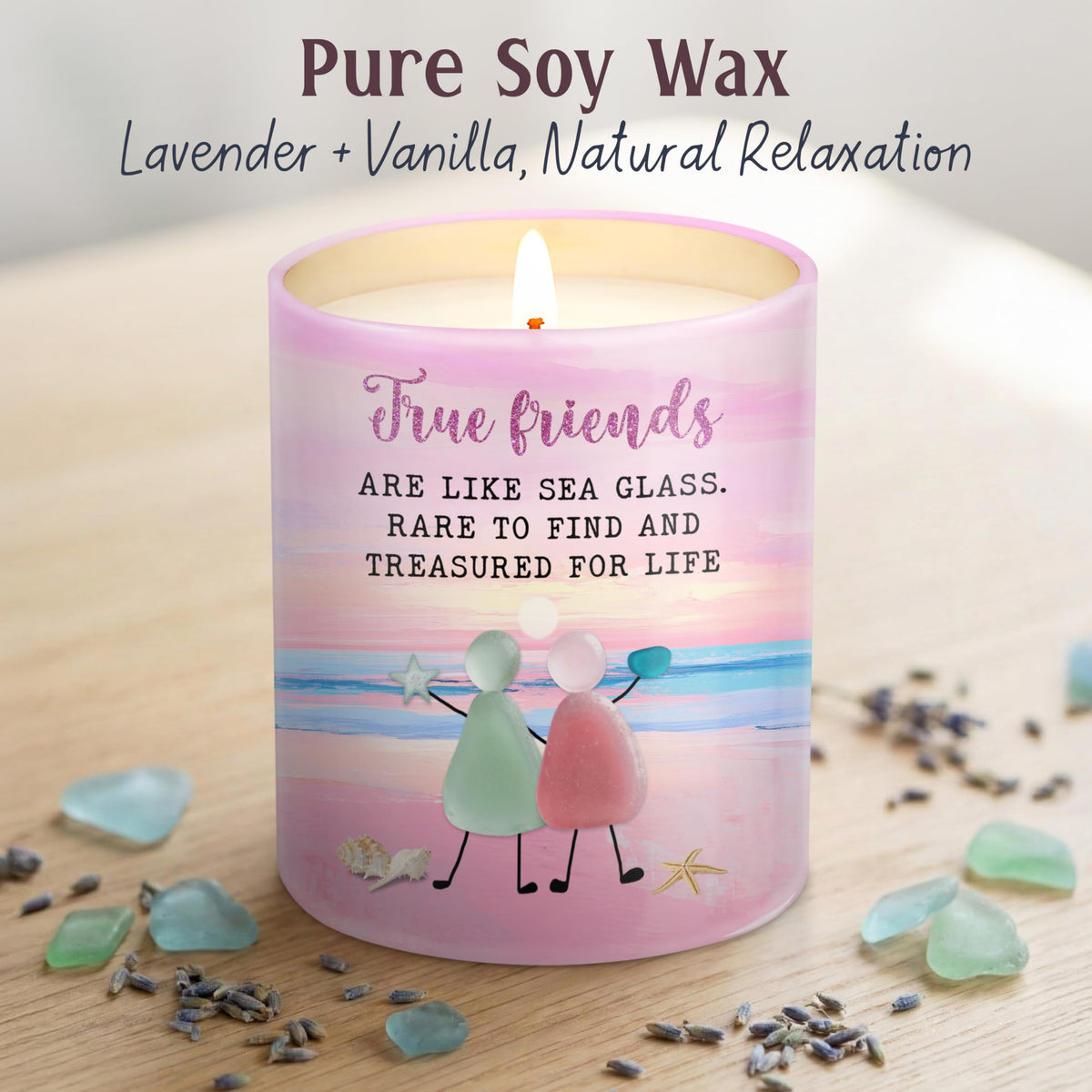 TEEZWONDER lavender vanilla candle sea glass design enhances decor