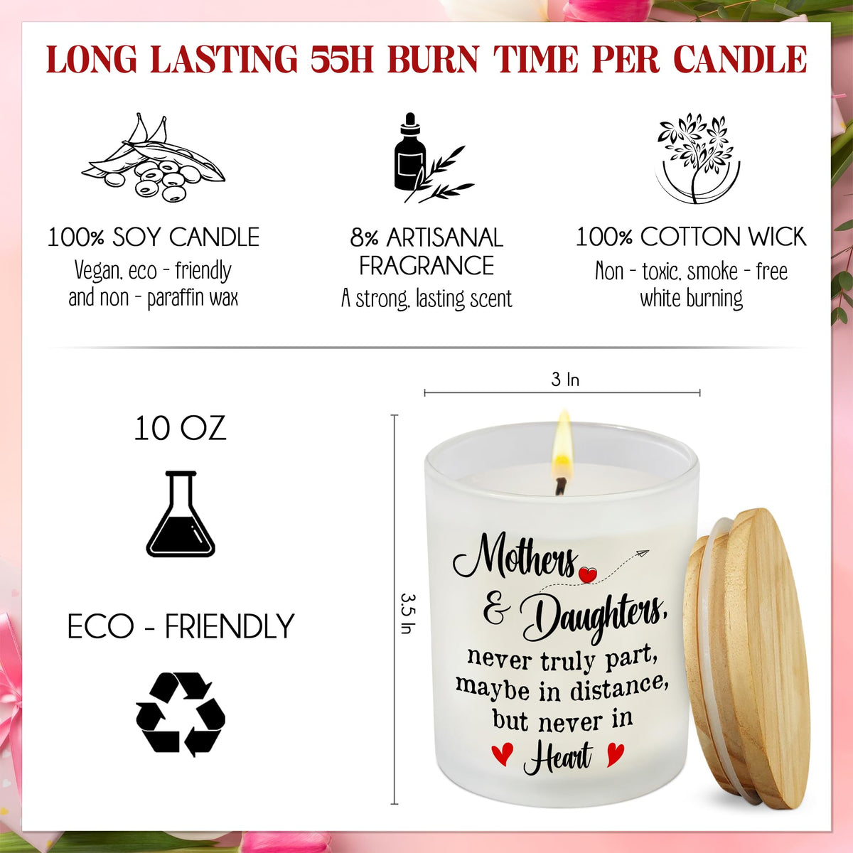 TEEZWONDER vanilla lavender candle burn-time label highlights clean burn